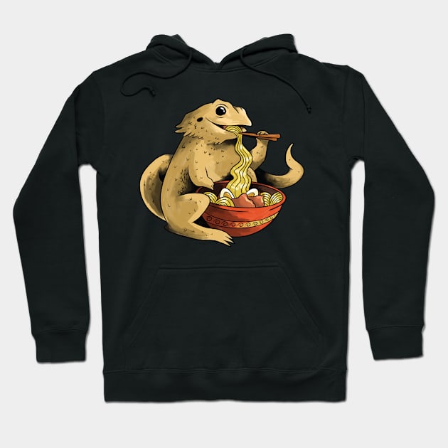 Bearded Dragon Eating Ramen Noodles Hoodie by Visual Vibes